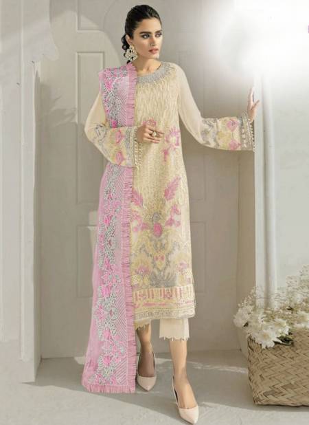 Pink And Yellow Colour Dinsaa New Designer Party Wear Georgette Salwar Suit Collection 121 B